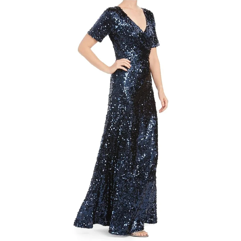 women's pastel dressesCalvin Klein Womens Sequin Surplice Gown Dress, Blue, 8