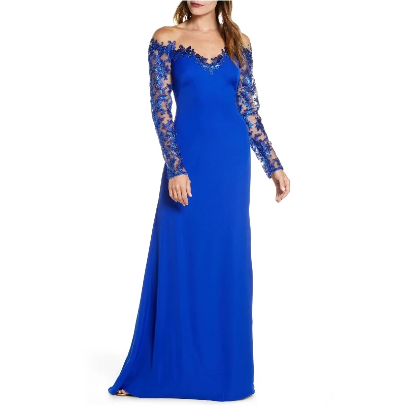 women's breathable dressesTadashi Shoji Womens Crepe Lace A-Line Gown Dress