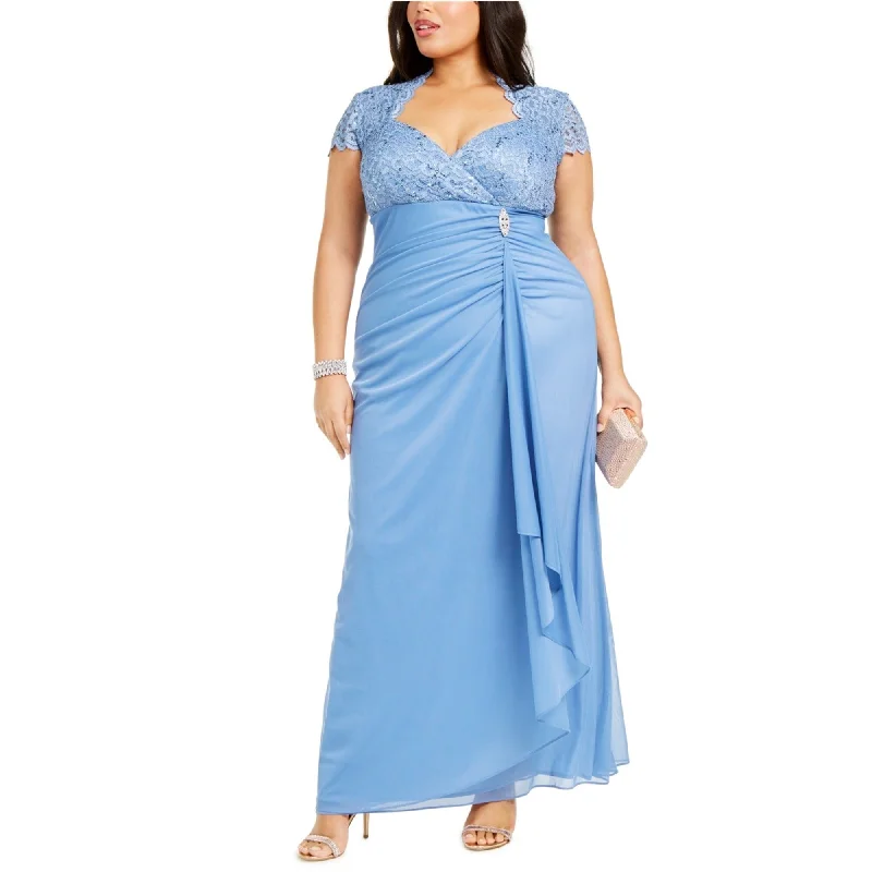 women's limited-edition dressesBetsy & Adam Womens Ruched Gown Dress, Blue, 24W