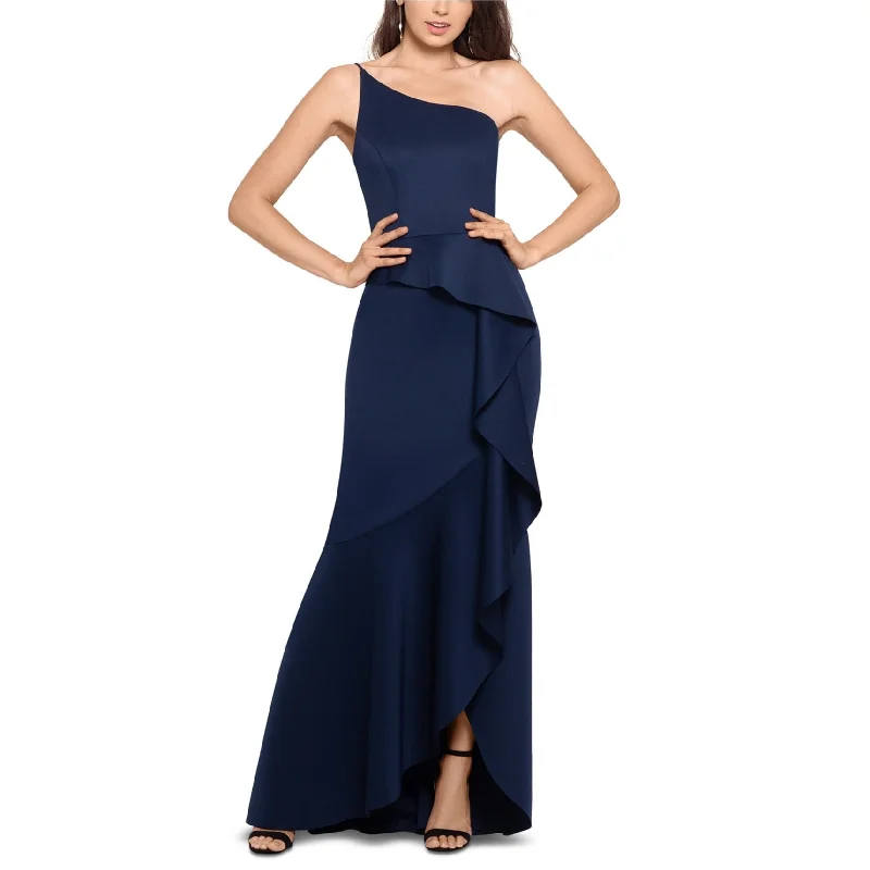 women's apple-shaped body dressesXSCAPE Womens Ruffle-Front Gown Dress, Blue, 8