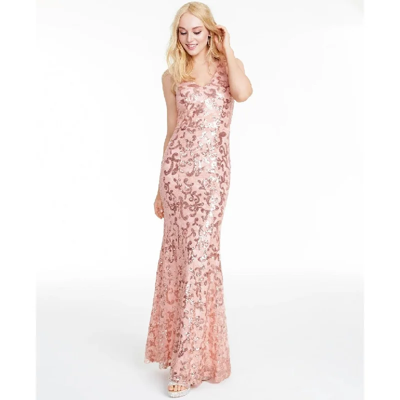 women's bell-sleeved dressesCity Studios Juniors' Sequined Gown Pink Size 1