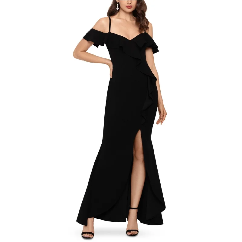 women's lace dressesBetsy & Adam Womens Ruffle Cold Shoulder Gown Dress