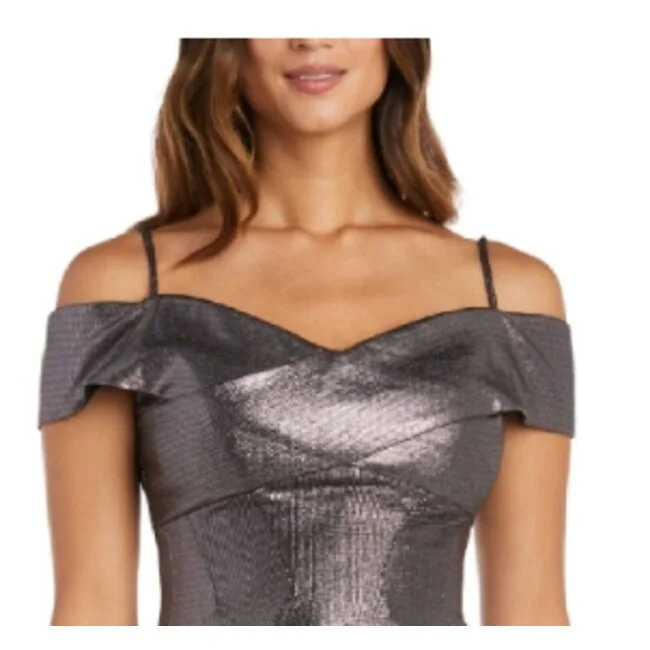 women's empire waist dressesNightway Women's Metallic Off The Shoulder Gown Gray Size 22W