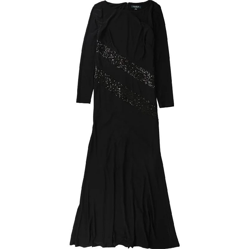 women's curve-hugging dressesRalph Lauren Womens Sequin Trim Gown Dress, Black, 2