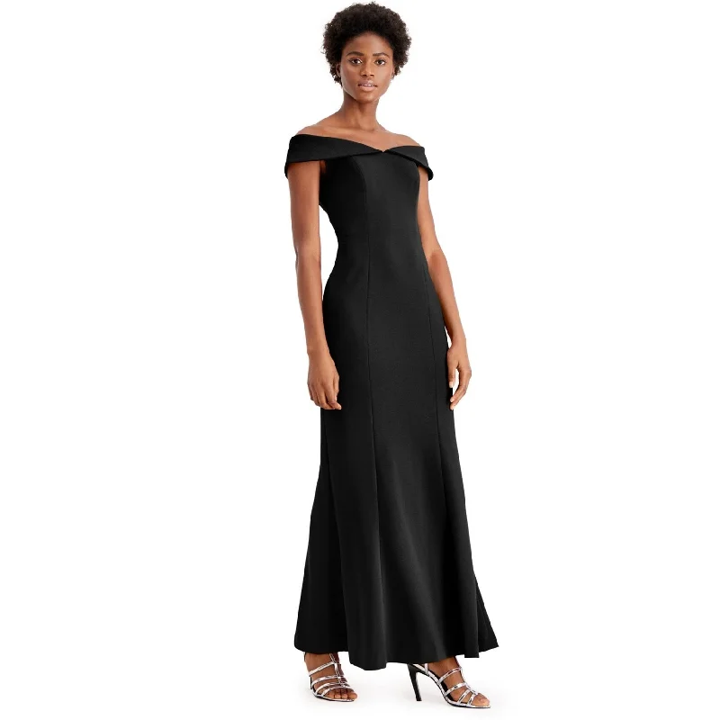 women's stretch dressesCalvin Klein Womens Off-The-Shoulder Gown Sheath Dress, Black, 14