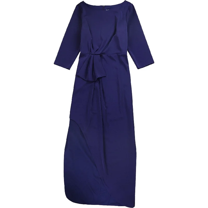 women's casual dressesKay Unger Womens Gathered Waist Ruffled Gown Dress, Blue, 16