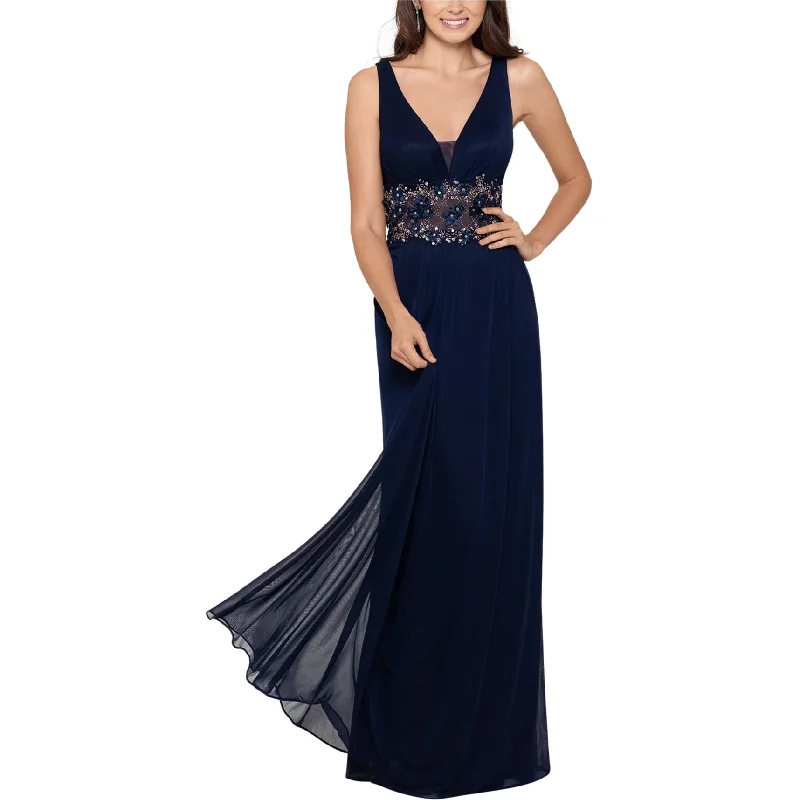 women's tall dressesBetsy & Adam Womens Illusion Waist Gown Dress, Blue, 4