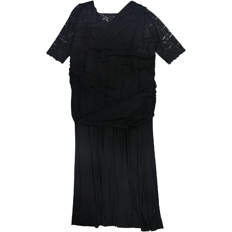 women's denim dressesKiyonna Womens Lace Ruched Asymmetrical Gown Dress, Black, 5X