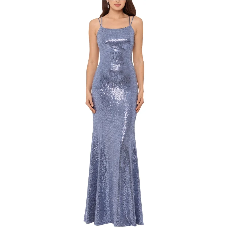 women's stretchy dressesBetsy & Adam Womens Sequin Gown Dress, Blue, 4