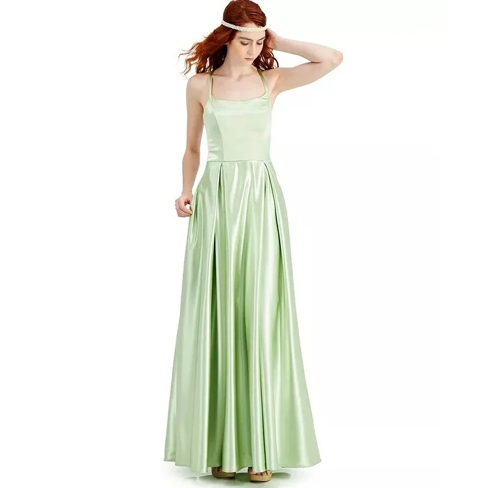 women's halter dressesSpeechless Juniors' Lace-Up-Back Satin Gown Green Size 15