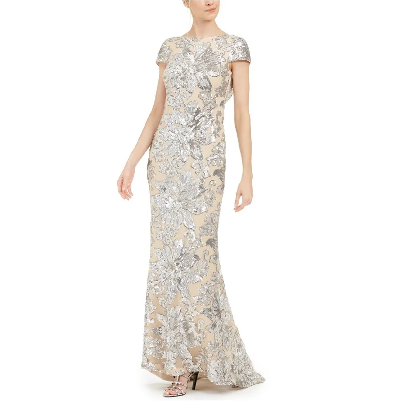 women's tall dressesCalvin Klein Womens Sequin Gown Dress, Beige, 6