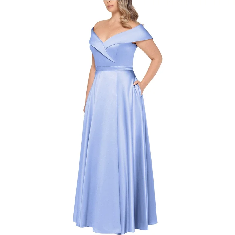 women's shift dressesXSCAPE Womens Off-The-Shoulder Gown Dress, Blue, 18W