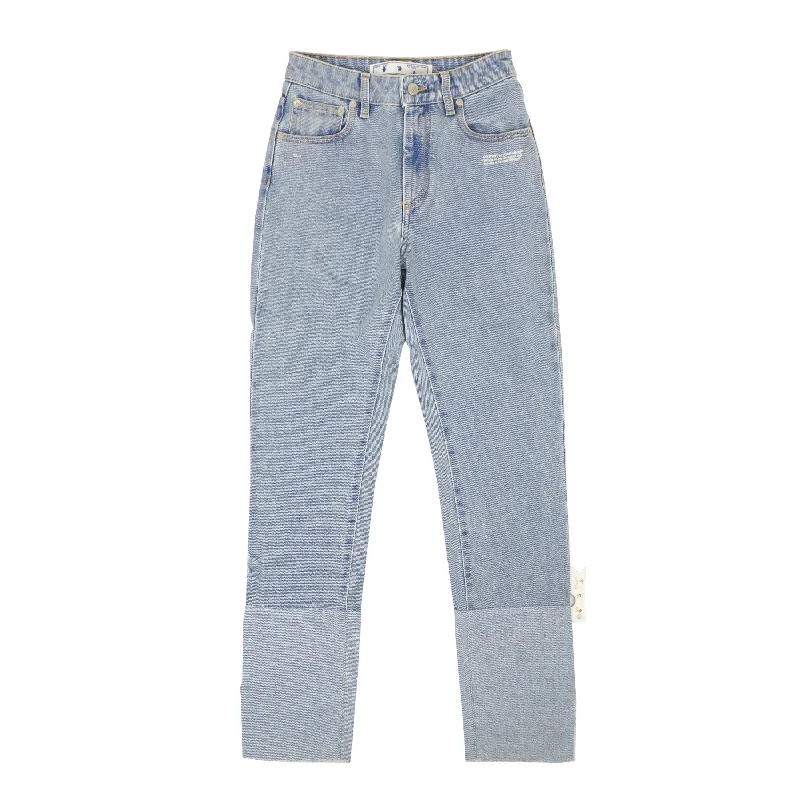 women's denim jeans for a night at the clubBlue Two Tone Straight Jeans