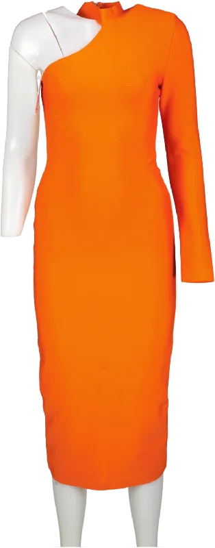 women's minimalist dressesRiver Island Orange One Shoulder Bodycon Midi Dress UK 8