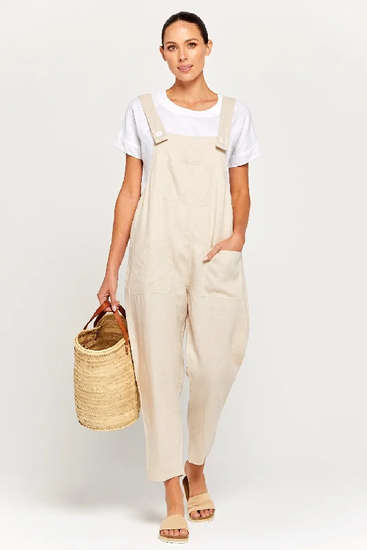 women's jumpsuits with belt loopsBY RIDLEY Womens Ezra Linen Jumpsuit - Ecru