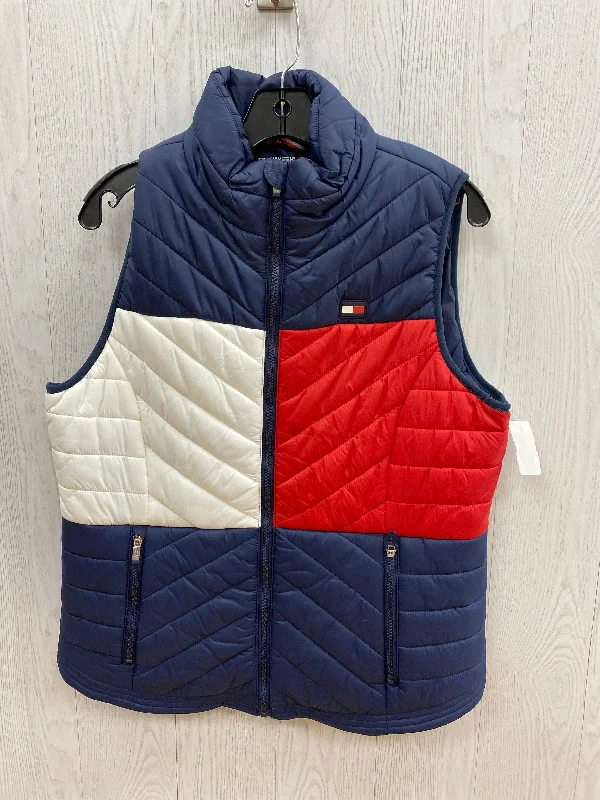 women's coats that offer both functionality and fashion-forward flairVest Puffer & Quilted By Tommy Hilfiger In Blue & Red & White, Size: L