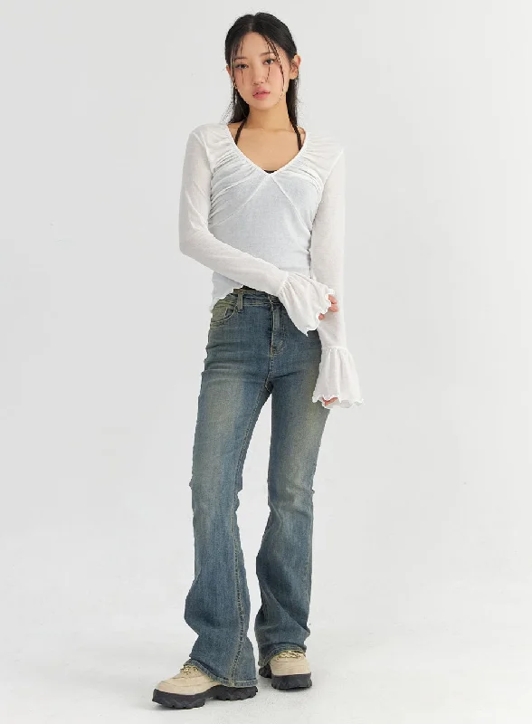 women's denim jeans for a relaxed lookSlim Washed Bootcut Jeans CO327