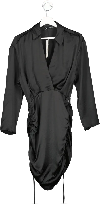 women's fair-trade dressesZARA Black Satin Long Sleeve Ruched Mini Dress BNWT UK S