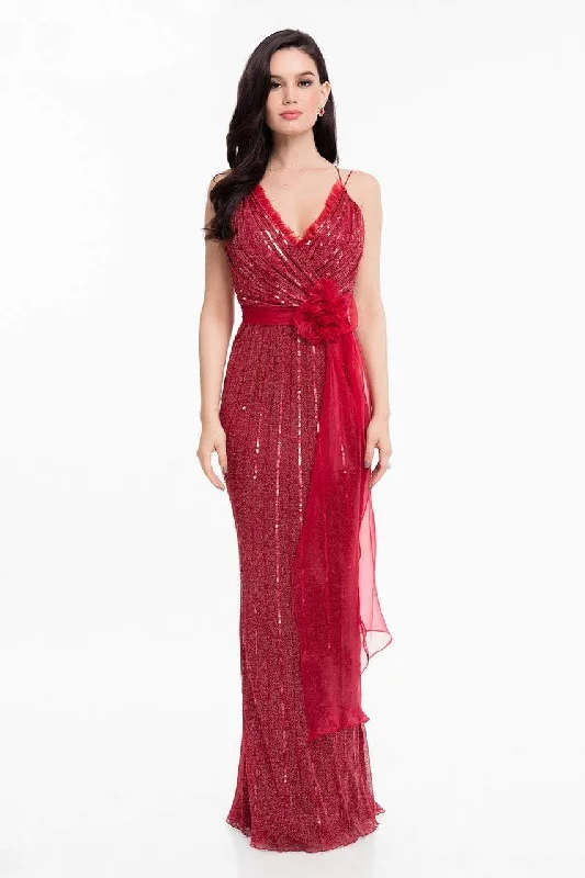 women's cocktail dressesTerani Couture - 1821E7111 Sequin Ornate Sashed Long Evening Gown