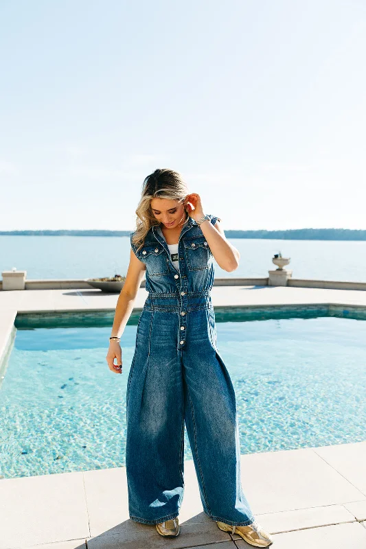 women's fitted jumpsuitsDouble Denim Jumpsuit - Lt. Wash