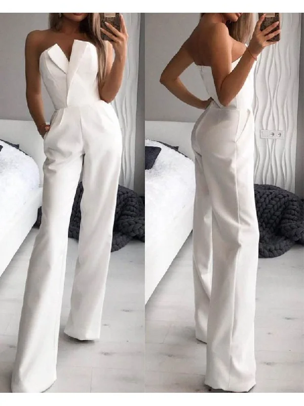 women's jumpsuits for machine-washable fabricsPatchwork Solid Color Strapless Jumpsuits