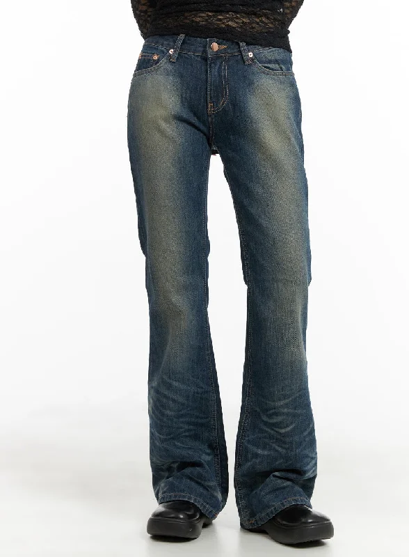 women's denim jeans with raw hemsSlim Washed Bootcut Jeans CM426