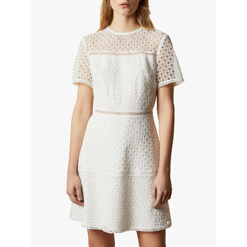 women's cinched-waist dressesTed Baker Women's Allara Short Sleeve Lace Mini Dress White Cocktail