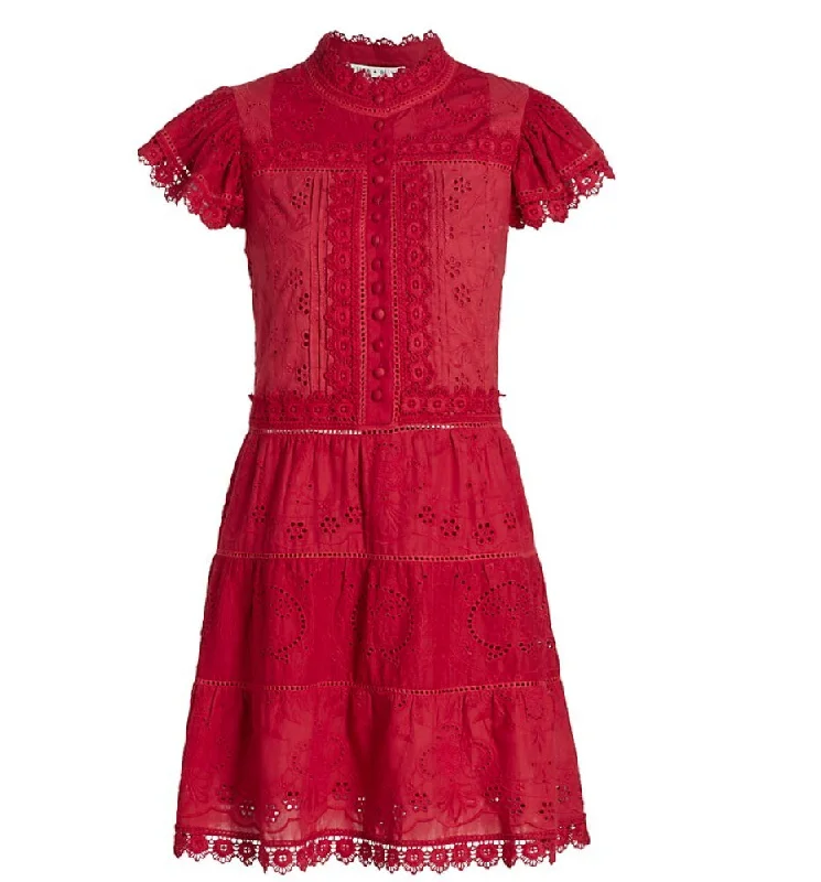 women's petite dressesAlice + Olivia Marina Tiered Embr Mini Dress Cinnamon