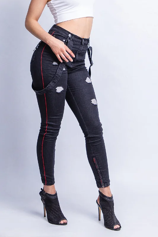 women's denim jeans with embroideryKISHA HIGH-WAIST RED LINE