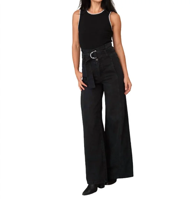 women's denim jeans for pear-shaped bodiesPaperbag Extreme Wide Leg Jean In Washed Black