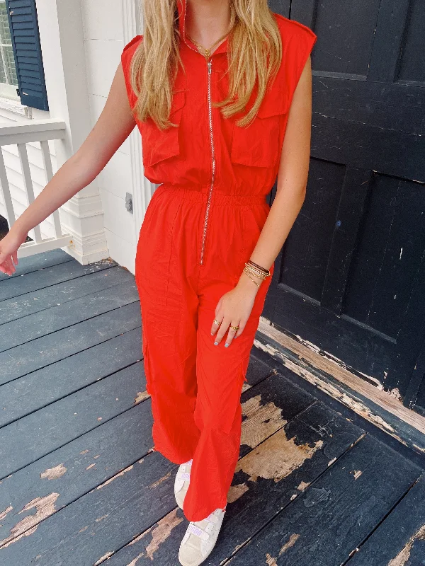 women's jumpsuits with buttonsWork It Cargo Jumpsuit - Orange