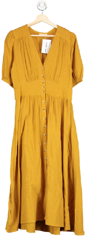 women's short-sleeved dressesby Iris Yellow Cotton Midi Dress UK XS