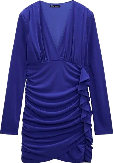 women's party dressesZARA Blue Ruffle Detail Long Sleeve Double Lined Mini Dress BNWT UK S