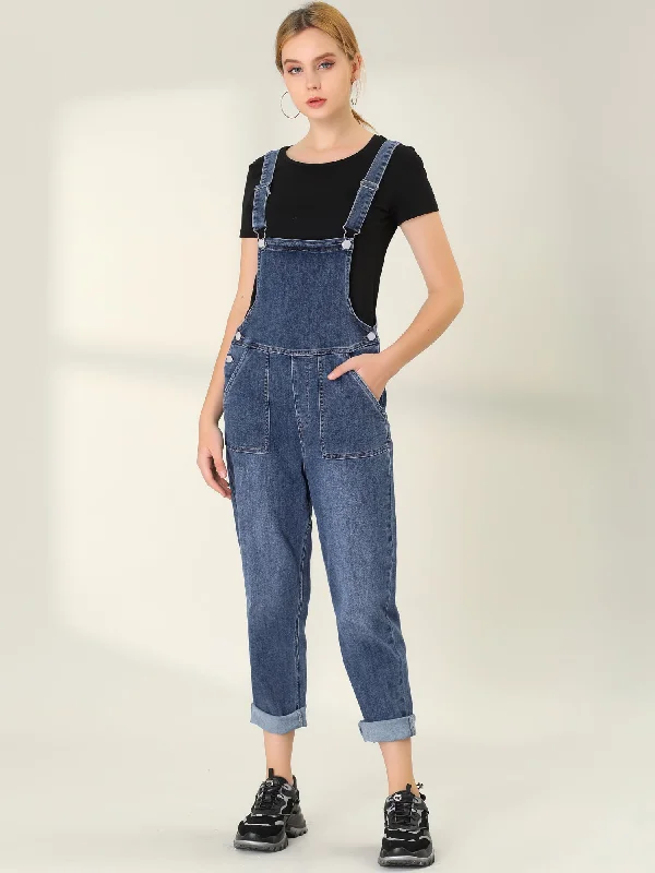 women's jumpsuits with halter necksCasual Adjustable Denim Bib Long Overalls Jeans Pants Jumpsuits