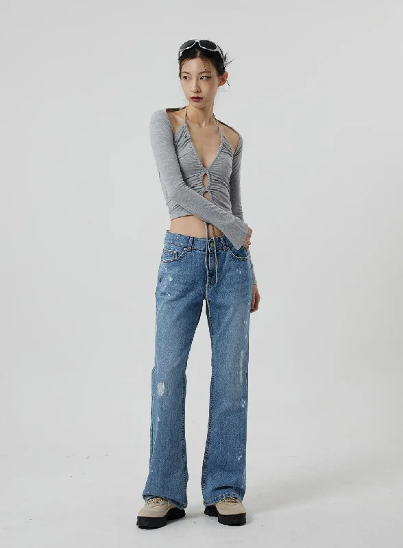 women's denim jeans with embroidery on pocketsLow Rise Bootcut Jeans CF309