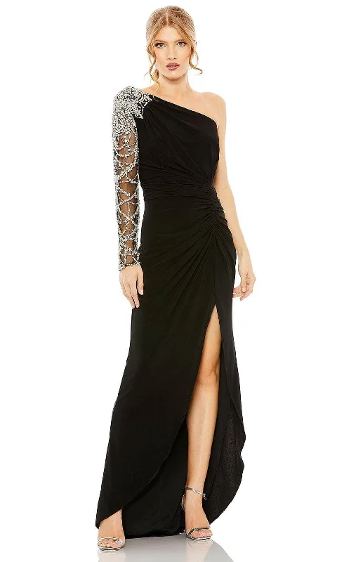 women's maternity dressesMac Duggal 2215 - Rhinestone Sheer Sleeve Evening Gown