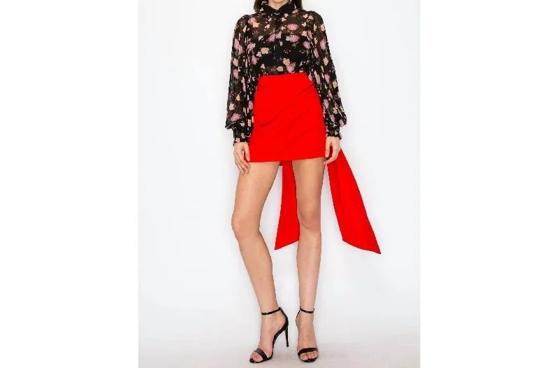 women's pajama-style formal skirtsSide Bow Mini Skirt In Red