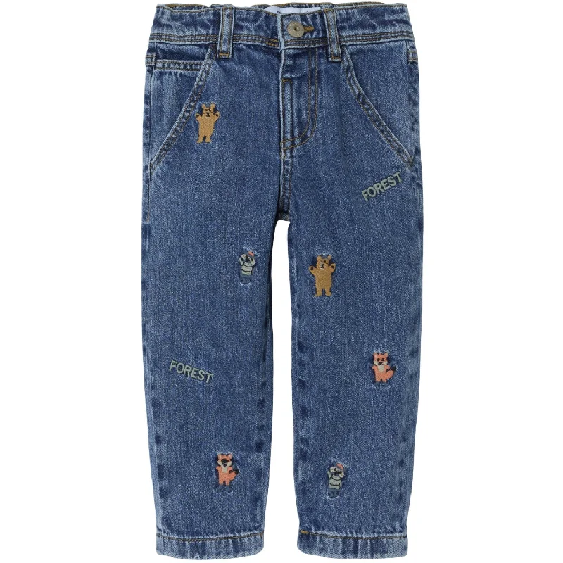 women's mid-rise denim jeansName It Dark Blue Denim Embroidery Silas Tapered Embellished Jeans