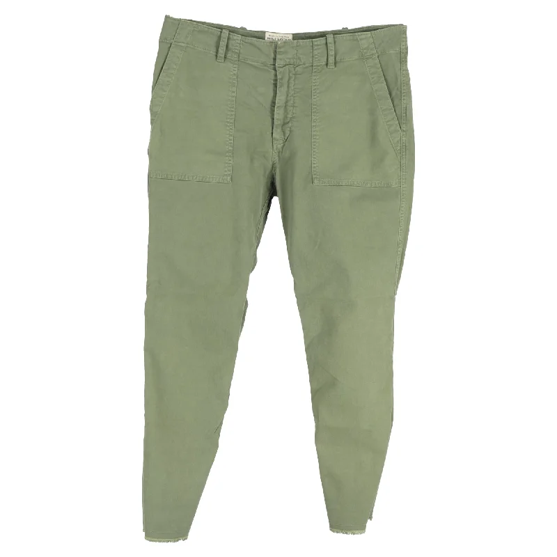 women's ankle-length denim jeansNili Lotan Jenna Raw Hem Crop Stretch Twill Pants in Green Cotton