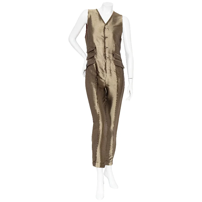 women's jumpsuits with round necks1990s Bronze Shot Vest Jumpsuit