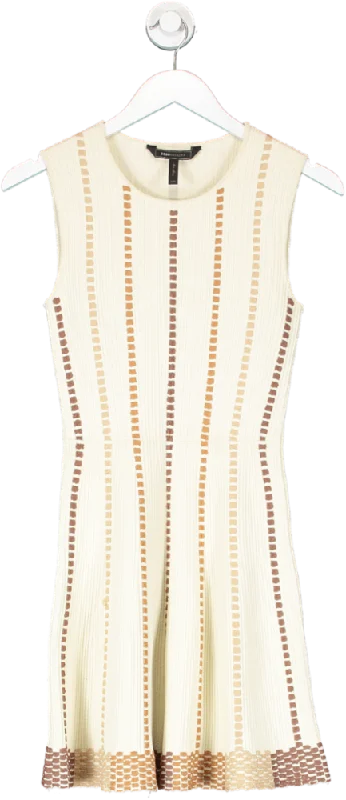 women's vacation dressesBCBGMAXAZRIA Beige Ribbed Swing Mini Dress UK XXS