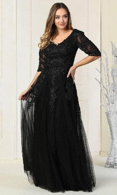 women's metallic dressesMay Queen - V-Neck Beaded Lace Evening Gown MQ1859 - 1 pc Black In Size 5XL Available