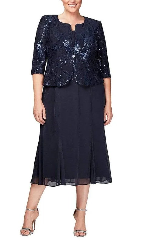 women's wrap dressesAlex Evenings - 496267 Plus Size Chiffon Dress with Sequin Jacket