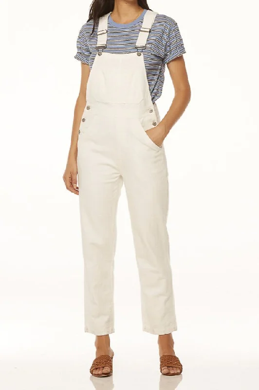 women's jumpsuits with cinched waistsWrangler WOMENS LITA WHITE LINEN OVERALLS SHELL