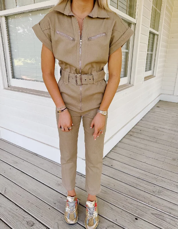 women's jumpsuits with pocketsLet's Roll Jumpsuit - Khaki