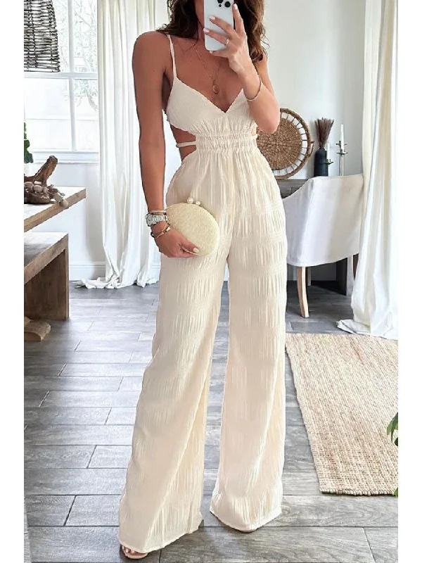 women's jumpsuits for easy dressingSolid Color Backless Spaghetti Straps Jumpsuits