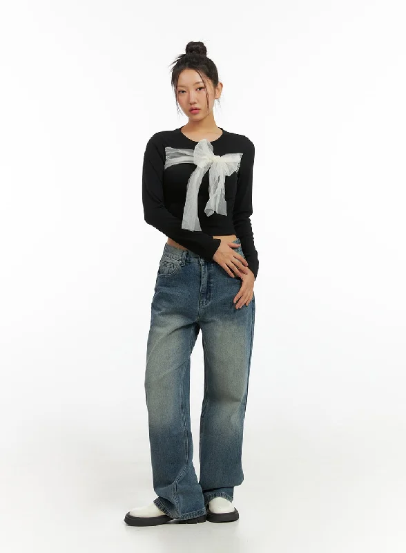 women's denim jeans with animal printsCassie Washed Wide-Leg Jeans IS402