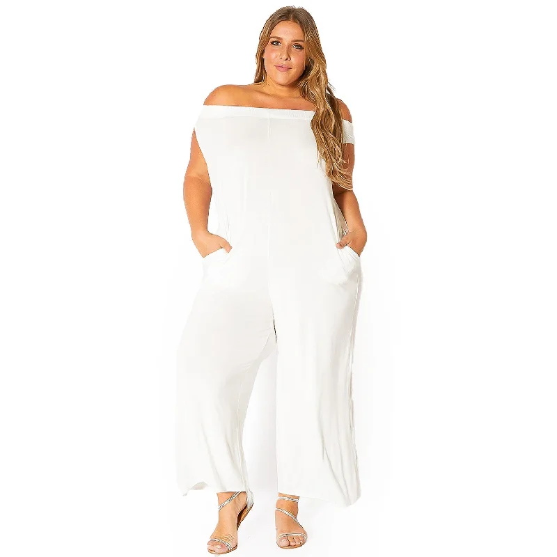 women's jumpsuits with V-necksPlus Size Off Shoulder Wide Leg Jumpsuit