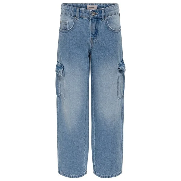 women's denim jeans with rhinestonesKids ONLY Light Blue Denim Harmony Wide Cargo Carrot Jeans Noos