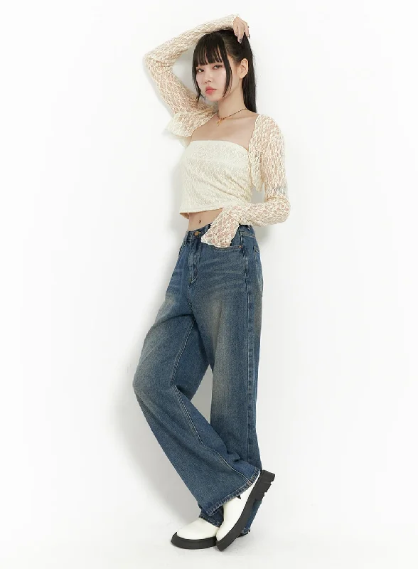 women's denim jeans for autumnMarine Denim Wide Leg Pants OO401